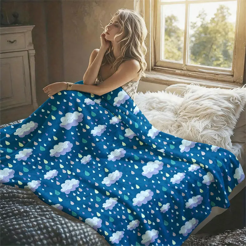 Cloud Rain Drop Flannel Blanket Warm Soft Halloween Christmas Decorative Couch Warm Cozy All-Season Gift