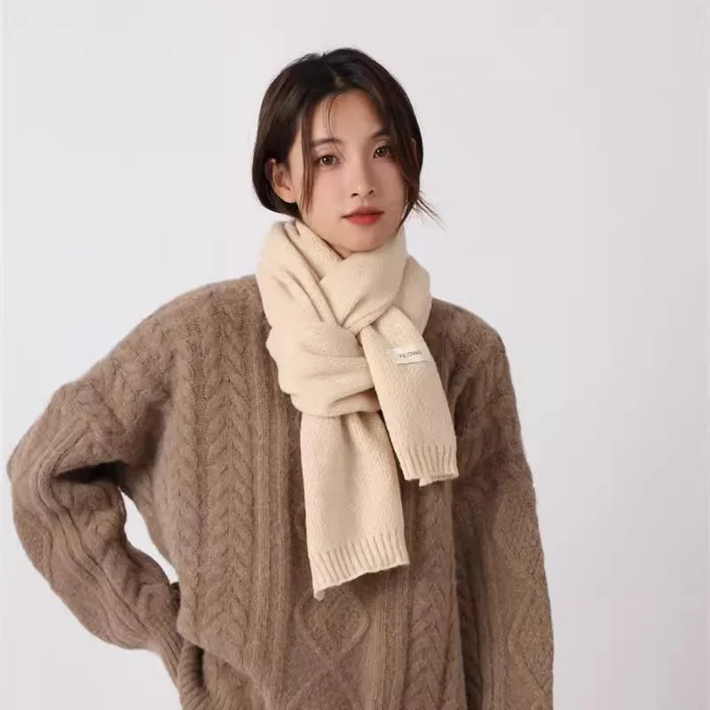 2024 Winter Women Solid Color Scarf Thickening Windproof Neck Cover Knitted Warm Korean Vintage Red Scarfs Harajuku Girls Gifts