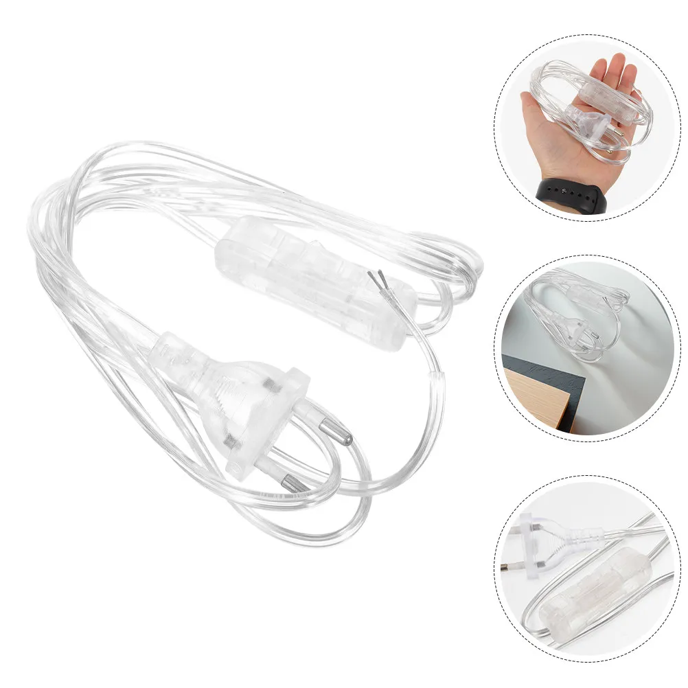 

3Pcs Transparent European Power Cord with Switch Lamp Replacement Cable Clear Light Cord Household Desk Pendant Outlet Accessory