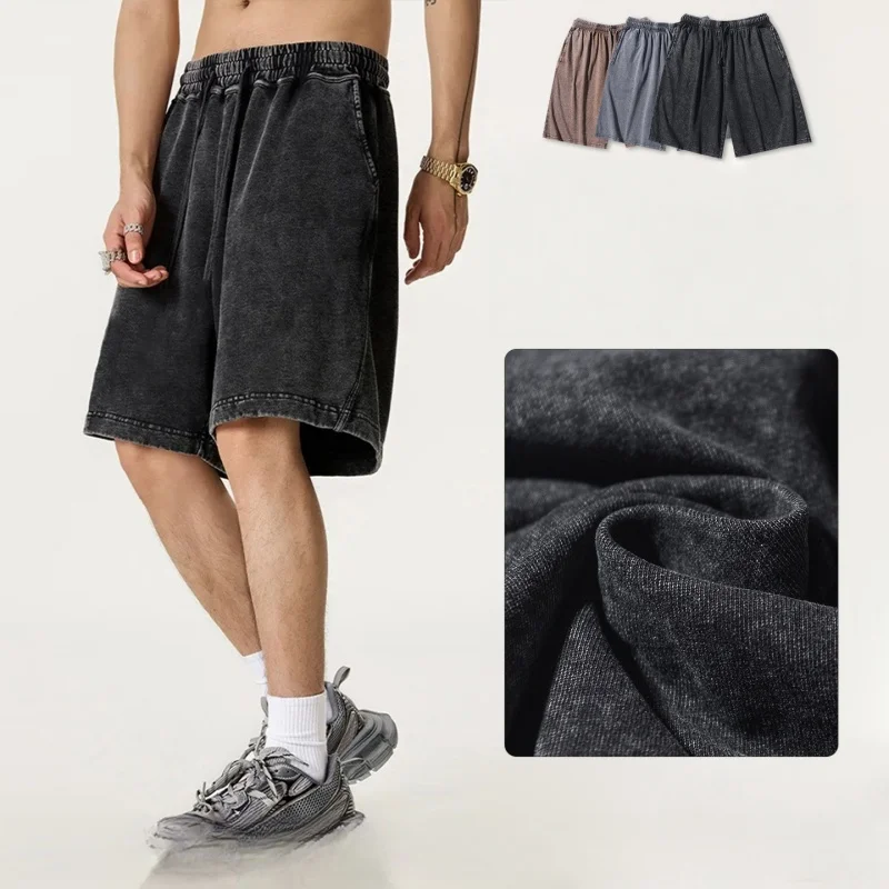 100% Cotton Vintage Washed Men's Y2K Summer Shorts Loose Oversized Large Size Male Bottoms Breathable Sweat-wicking Flexibl