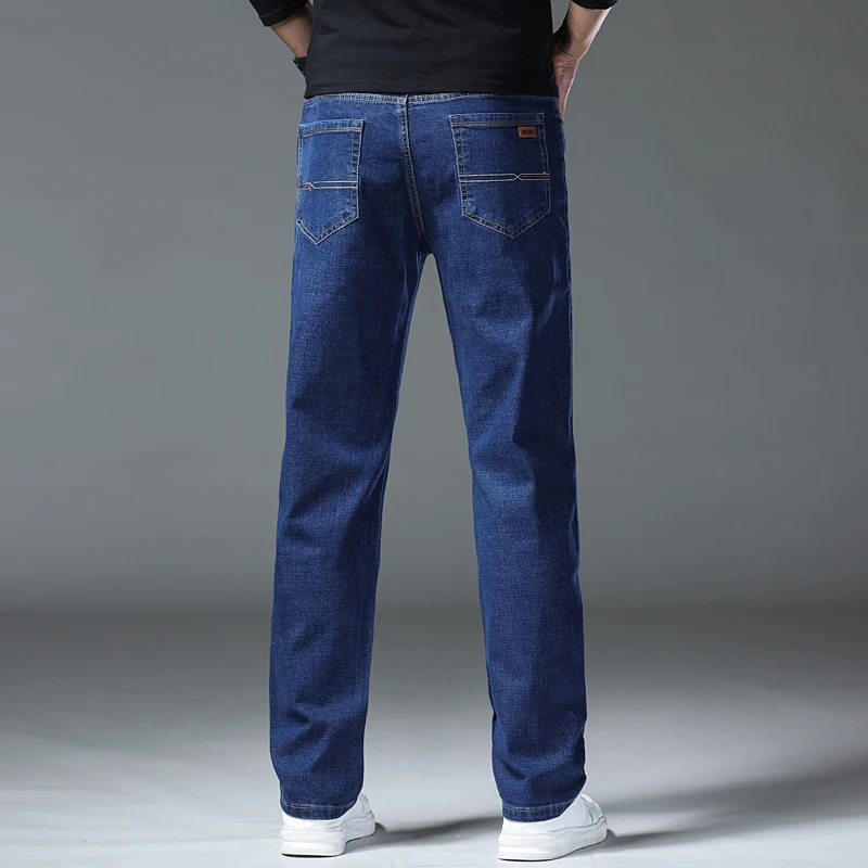 브랜드 의류 가을 겨울 클래식 비즈니스 청바지 남성 두꺼운 데님 바지 스트레이트 작업 캐주얼 바지 남성 플러스 사이즈 28-40
