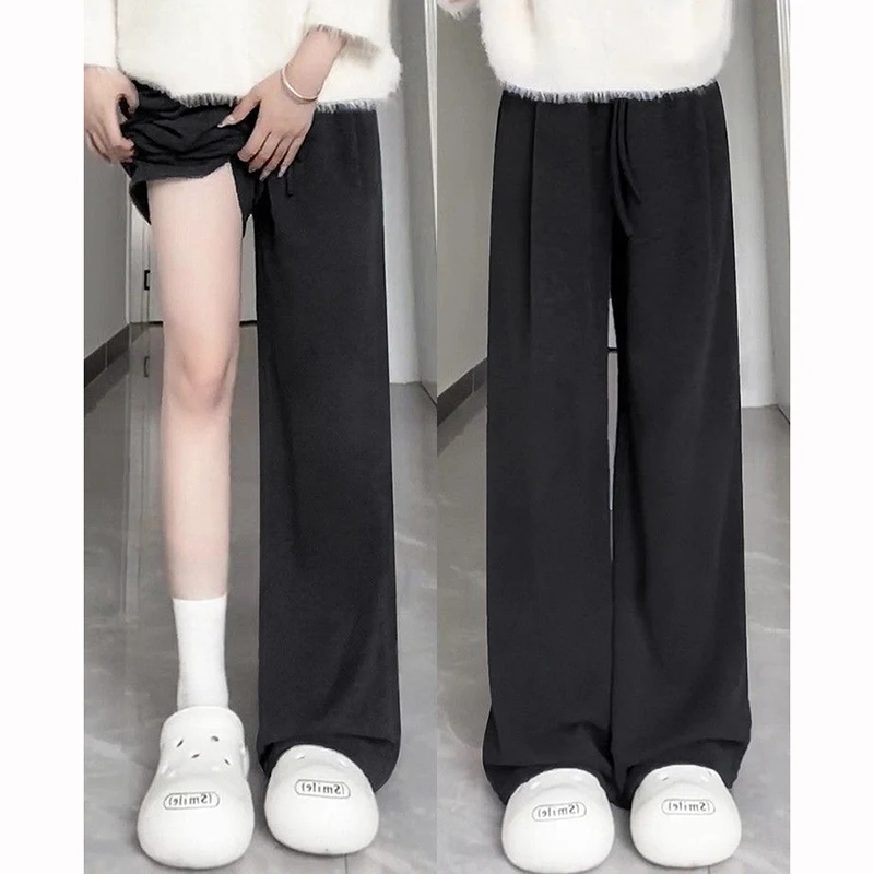 กางเกงขายาวทรงตรงเอวสูงสไตล์ลำลองสำหรับผู้หญิงไซส์ใหญ่ คลาสสิกย้อนยุค สินค้าขายดี กางเกงผู้หญิงสีพื้นใส่สบาย
