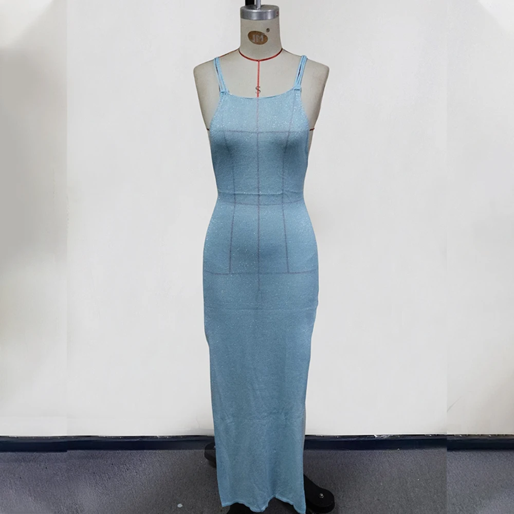 2026 Neues gestricktes Cover-Up-Strandkleid, sexy, durchsichtiger Schlitz, figurbetontes Sommerkleid, Bikinis, Vertuschungen, elegantes Neckholder-Strandkleid