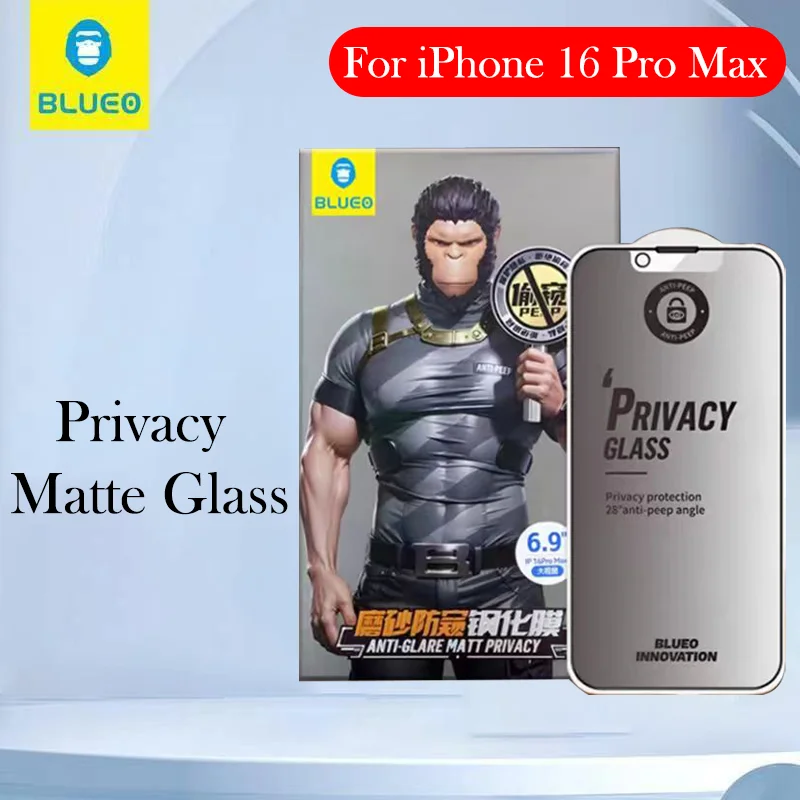 Blueo Privacy Matte Glass For iPhone 16 Pro Max Anti Spy Screen Protector for iPhone 16 Pro Plus Max