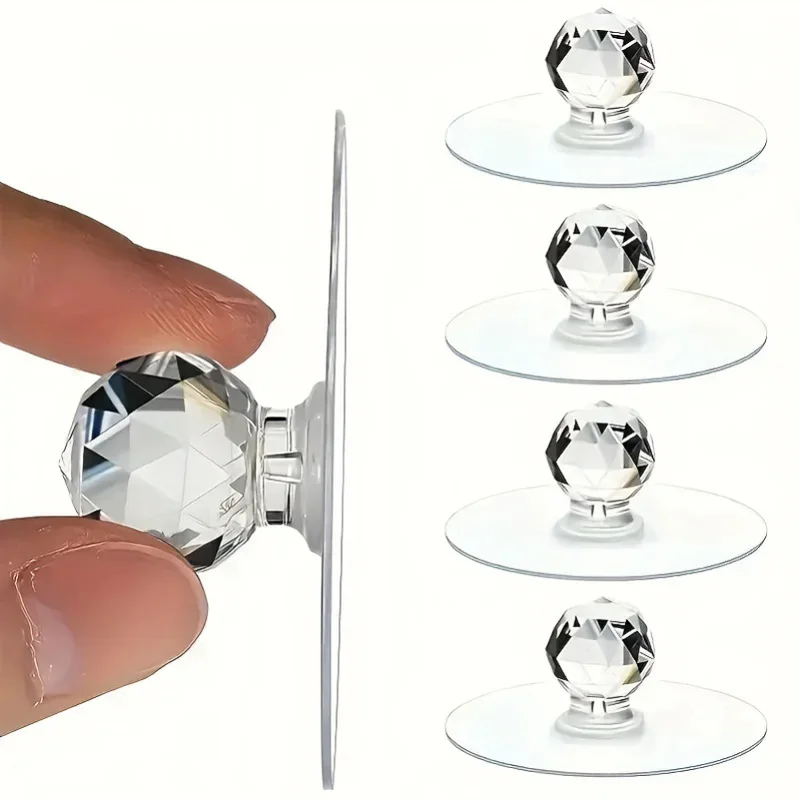 10pcs Transparent Crystal Door Knobs Cabinet Drawer Door Knobs Handles Self-adhesive Handle With Hook Furniture Door Hardware