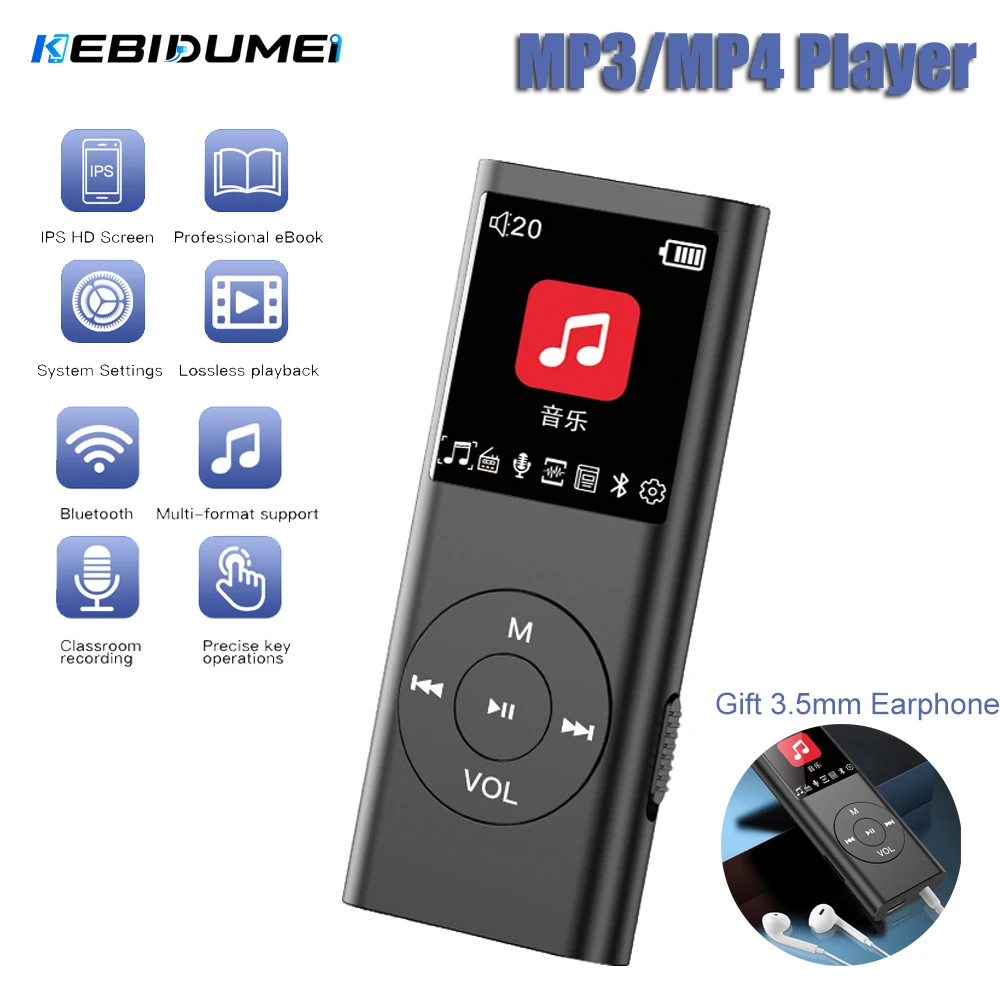 Reproductor de Música MP4 MP3 Bluetooth KEBIDUMEI, Reproductor de Música sin Pérdidas, Walkman, Compatible con Libros Electrónicos, Tarjeta TF, Grabadora de Audio, Sonido sin Pérdidas, Reproductor MP3 MP4
