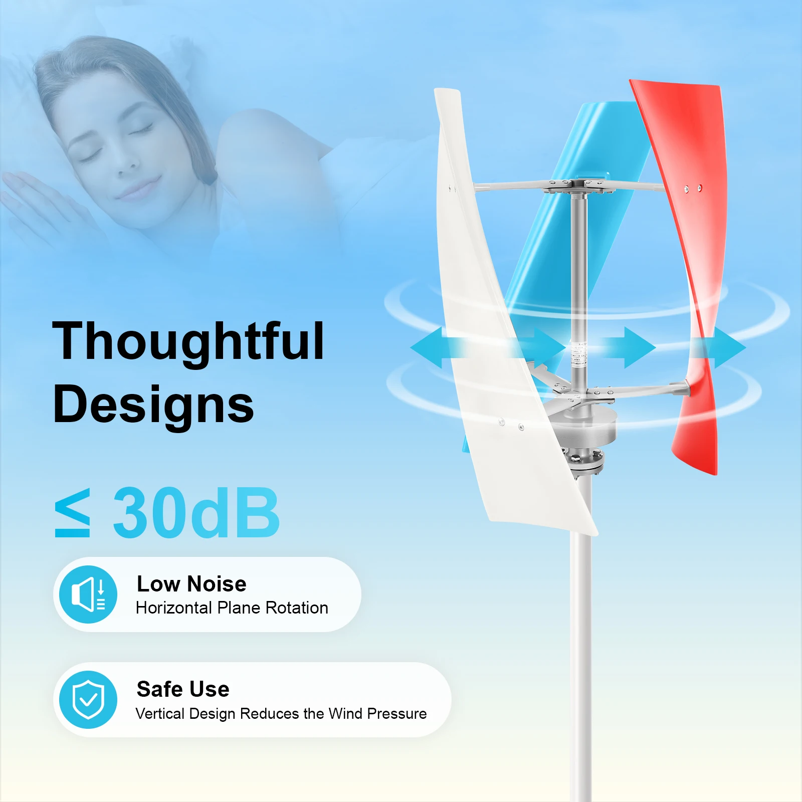 

3-blade Wind Turbine Generator, 24V Wind Turbine Generator with Controller, Automatic Wind Direction，Vertical Wind Generator Kit