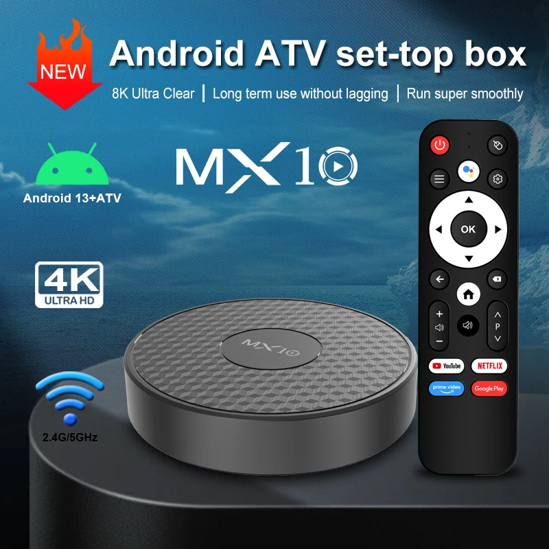 Set-Top TV Box MX10 K3 Corte-A53 Allwinner H313 Mali-G31 Build in Wi-Fi 2.4G/5G+BT4 4K Media Player Support Voice Remote Control