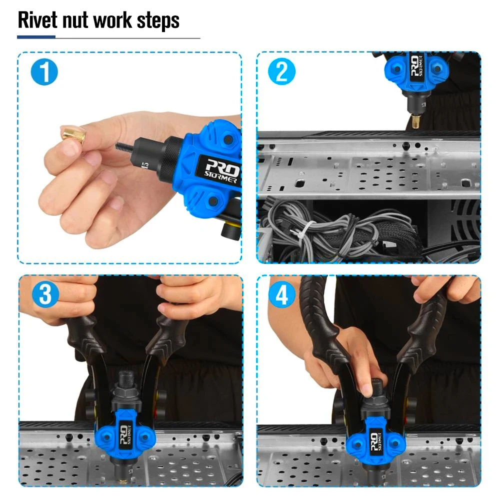 Prostormer-Hand Rivet Nut Guns, rebitador de porcas de manga, ferramenta de rebite roscada para Auto M3, 4, 5, 6, 8, 10, Multi Alargamento, 3 em 1