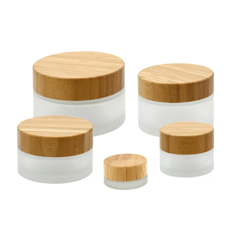 

Bulk 5g 15g 1OZ 50g 100g 200G Empty Frosted Clear Glass Jar with Natural Bamboo Wooden Lid Cosmetics Body Face Cream Containers