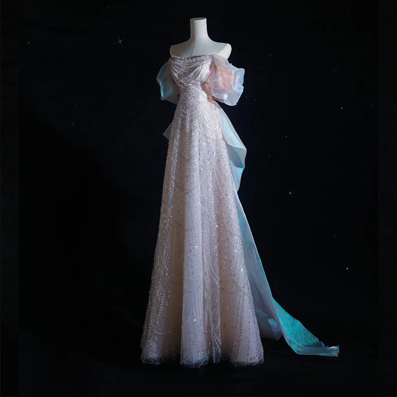 Luxury Elegant Beaded Evening Dresses 2025 New Shoulder Sequins Fishtail Dress Graduation Prom Wedding Dress Engagement Dress