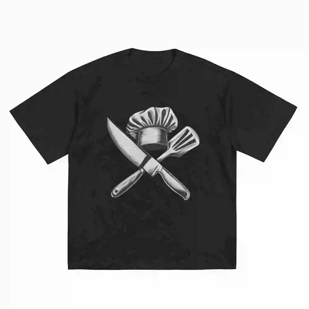 Chef Career Professional Kitchen Knife Spatula Hat Short Sleeve Tee 100% Cotton T-Shirt