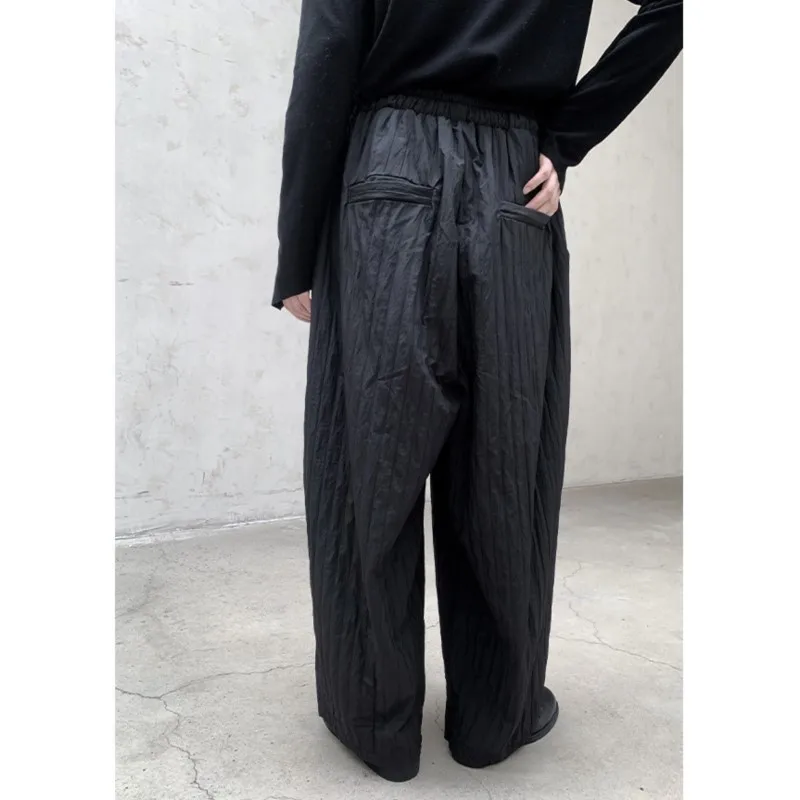 Johnature Autumn Winter Retro Casual Vertical Ribbed Pants Cotton-Padded Fleece-Lined Thick Straight-Leg Casual Women Pants