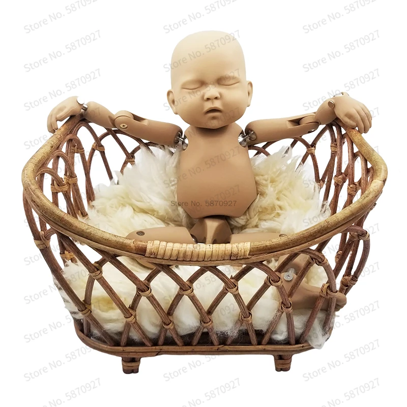 2022 Newborn Photography Props Basket Vintage Rattan Baby Bed Weaving Baskets Wooden Crib for Bebe Photo Shoot Photo Furniture