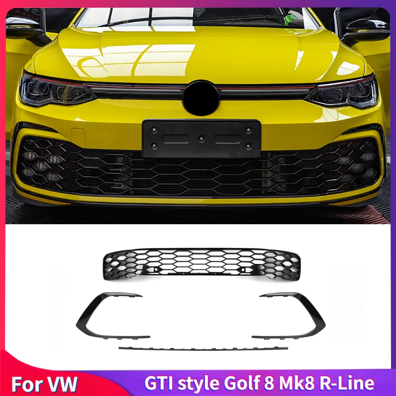 GTI Style Fog Lamp for Vw Golf 8 Mk8 R-Line Front Bumper Grill Decoration Sports Version Front Grille Car Accessories Body Kit