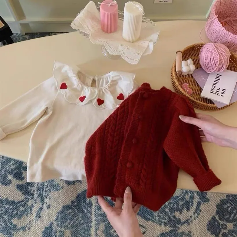 Girl Baby Red Sweater Autumn/Winter Children's Warm New Year Clothing Korean Children's Knitted Sweater