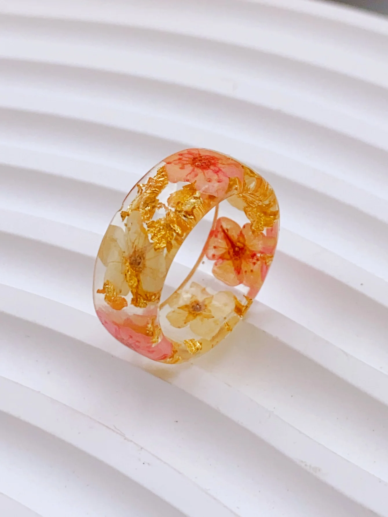 Transparent Resin Ring with Real Flowers, Unique Daily Accessory for Women rings for women