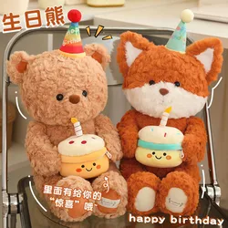 Cute Birthday Teddy Bear Plush Toy  Cake Gift Pack Fox Plush Toy Children's Birthday Gifts Bear Fox Soft Toys for Girlfriend