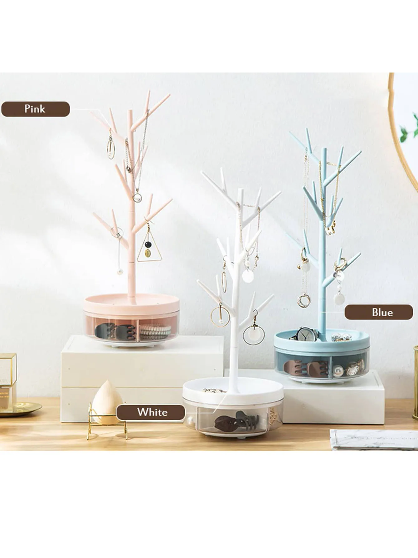 1Pcs Rotate Jewelry Display Stand Tray Storage Racks Earrings Necklaces Rings Jewelry Boxes Accessories Desktop Organizer Holder