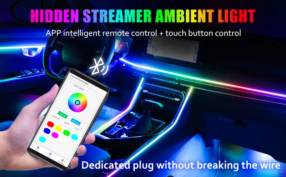 18-in-1 128 Farbige RGB-Symphonie Auto-Ambiente-Innenbeleuchtung Universelle Mehrfachmodi Dekorative Atmosphärenlichter App-Steuerung – Detail 5