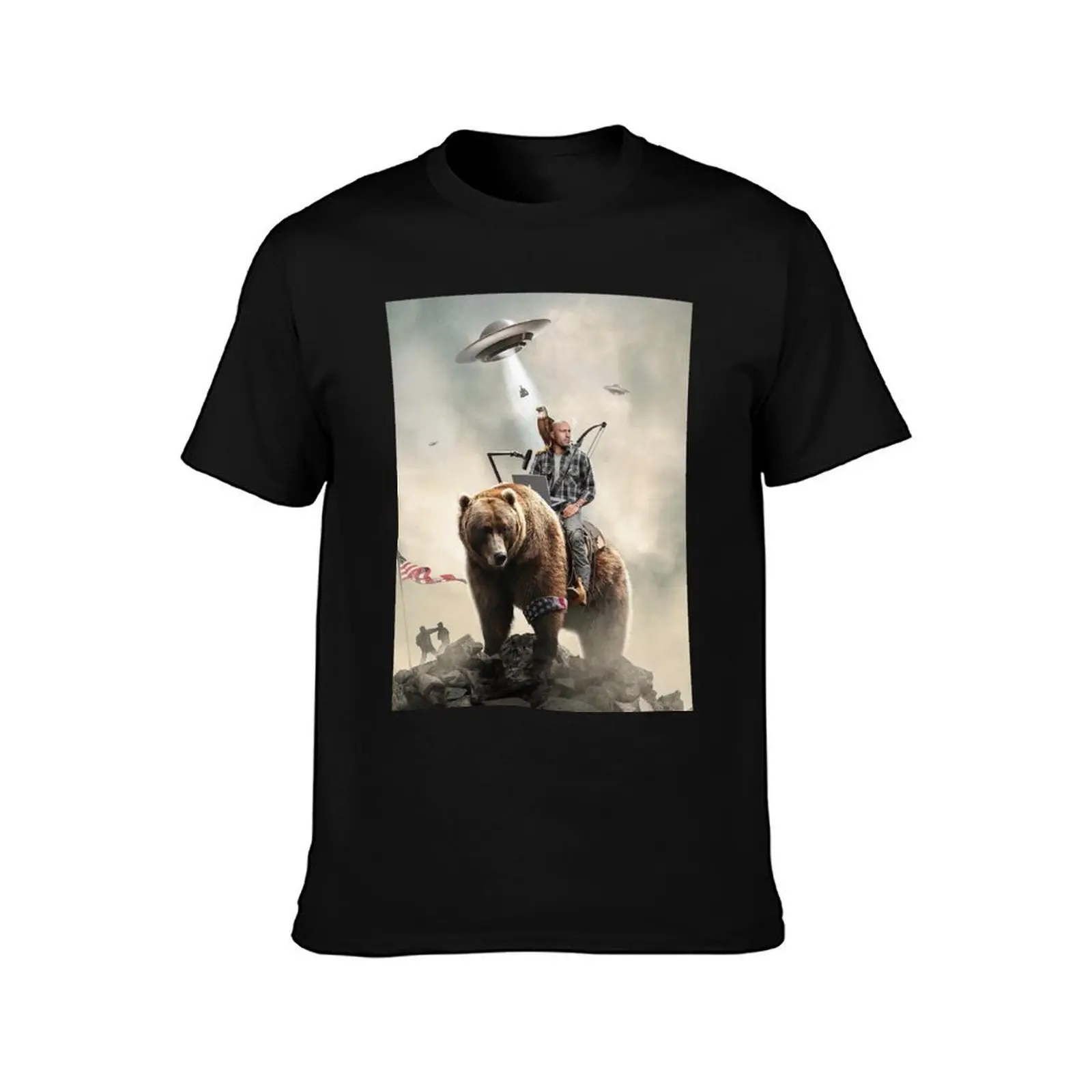 Joe Rogan Riding A Bear (+ Aliens) T-Shirt cotton t shirts man 100% T-Shirt