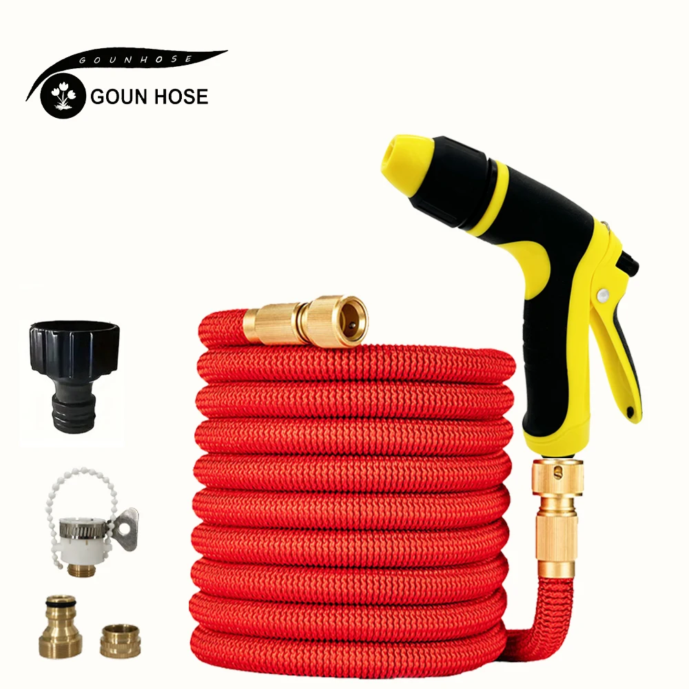 

25ft-125ft Garden Hose Flexible And Stretchable Rubber Water Pipe With Adjustable Water Gun Used For Lawn Irrigation GOUN HOSE