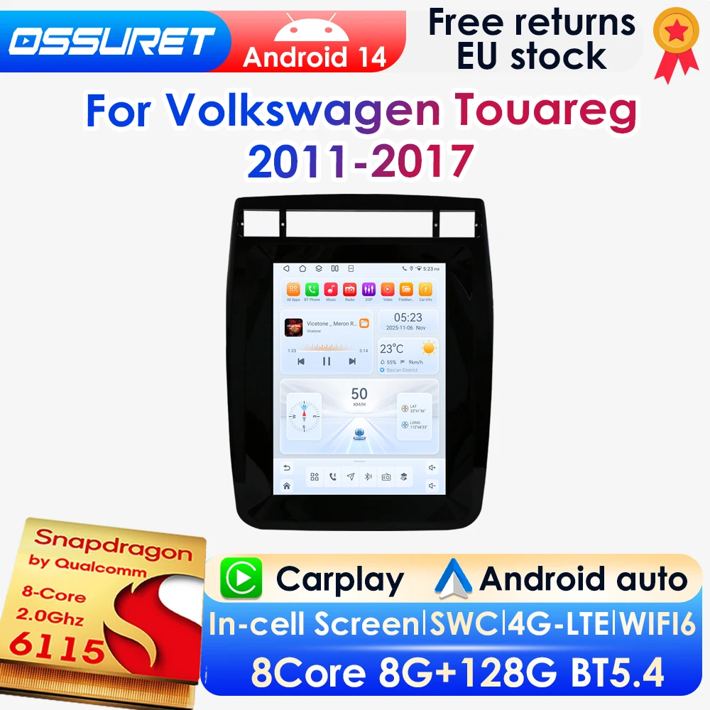 360-Grad-Kamera 2 DIN Android 14 Autoradio für Volkswagen Touareg 2011-2017 Auto-Multimedia-Stereoanlage 9,7-Zoll Vertikalbildschirm Carplay 6115