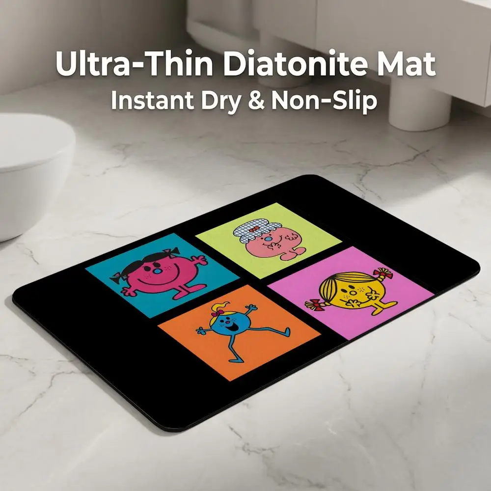 Cartoon M-Mr M-Men L-Little M-Miss Floor Mat Diatomite Bath Mat, Quick Dry, Absorbent, Multi-Scene Mat