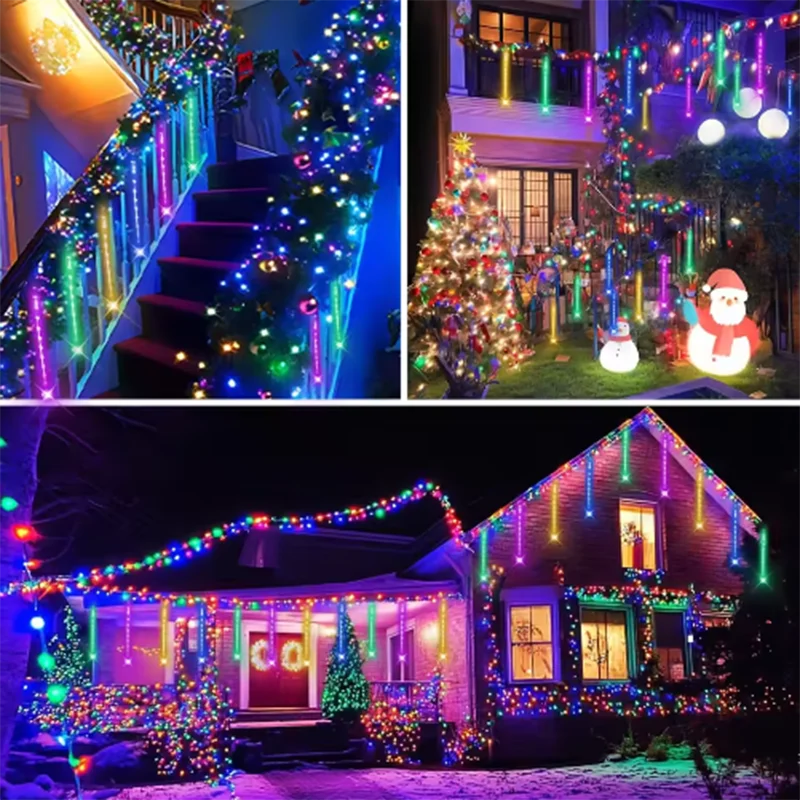 EU Solar Meteor Shower Fairy Lights 8 Tubes Waterproof LED Falling Raindrop String Lights Outdoor Garden Holiday Decor 30/50CM