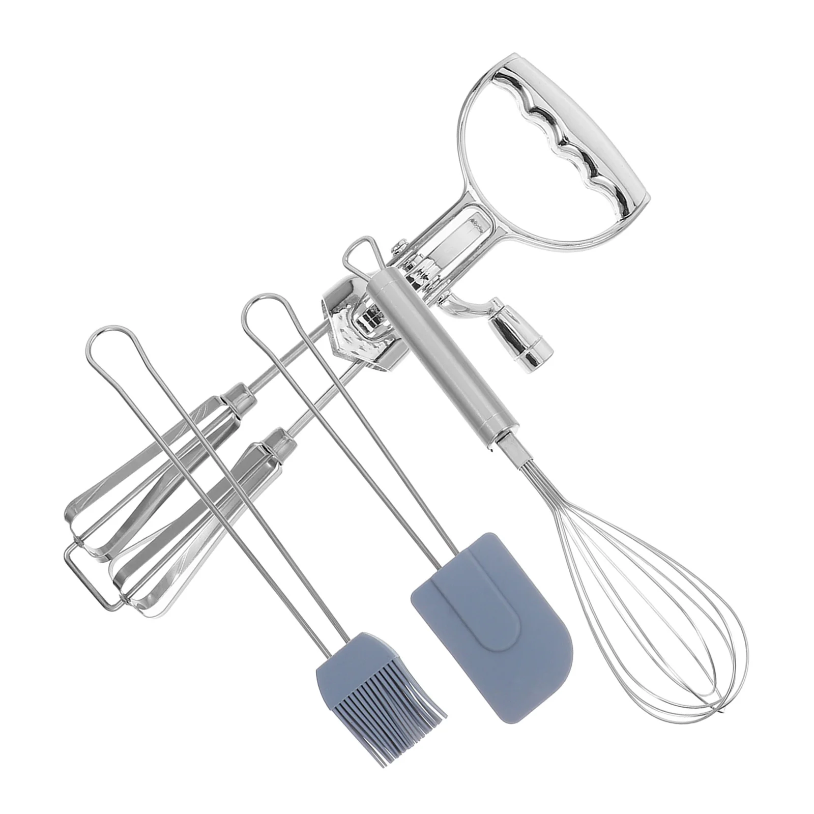 

4Pcs Manual Rotary Egg Beater Set Silicone Brush Spatula Stainless Steel Kitchen Tool Baking Mixing Dough Cooking