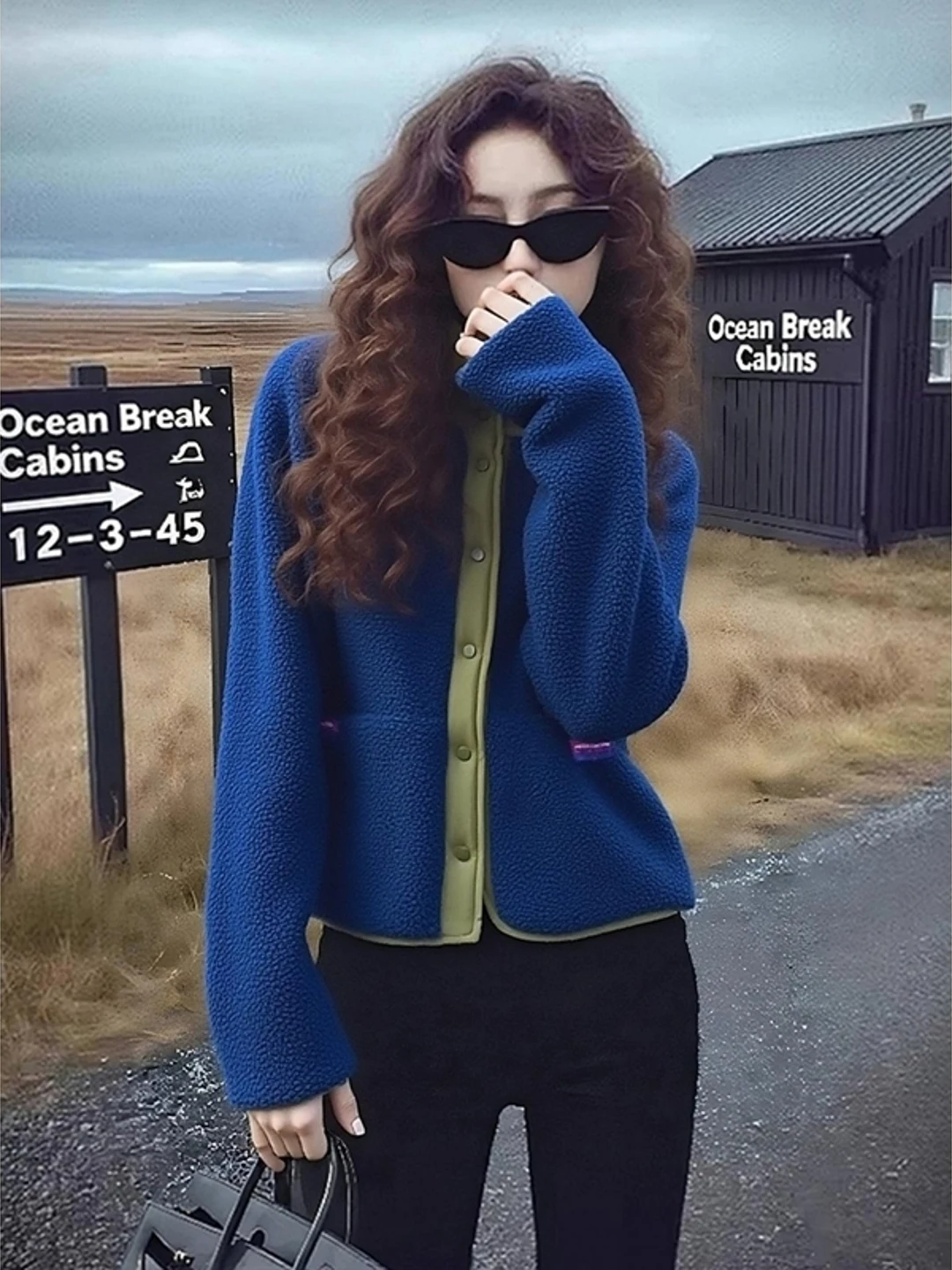   Blauwe lamsbontjas Dames Thi Buitenkleding Winter Faion Small Fraance Sle Unieke high-end sensatiejas