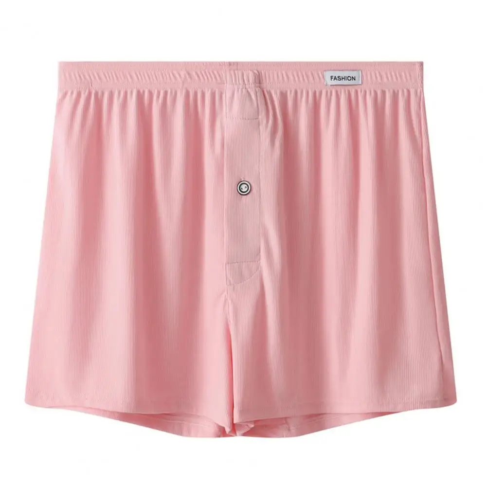 Men Boxer Underwear Elastic Waist Mid-rise Shorts Briefs Solid Color Wide Loose Fit Button Fly Ice Silk Thin Panties 남성 스퀘어 팬티