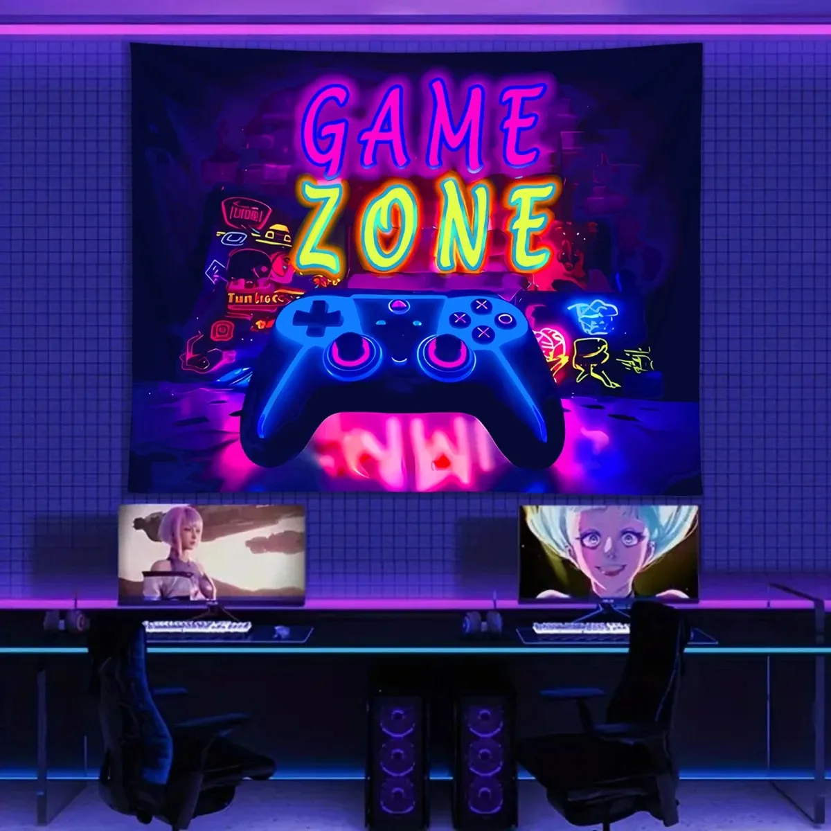 Punk-UV-Fluoreszenz-Wandteppich braucht UV-Licht zum Leuchten. Wandteppich mit Neoneffekt für die Gaming-Zimmerdekoration von Jungen