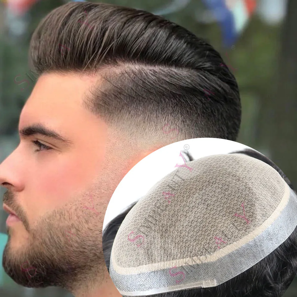 

Full Silk Top Black Men Toupee Natural Scalp Looking M-Lace Human Hair Capillary Prosthesi Mens Hair Replacement System Hairpiec