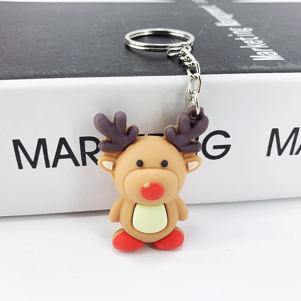

16pcs Bears Santa Claus Shape Silicone Keyring Pendant Christmas Themed Hanging Decoration Keychain Party Favor Gift For