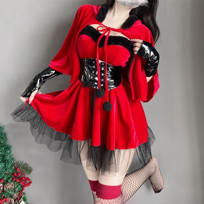 

Women Christmas Dress Halloween Devil Cosplay Uniform Sexy Nightclub Stage Costume Lingerie Nightwear Porno Clubwear Dresses