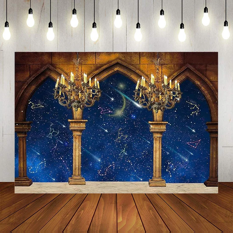 Medieval Palace Pillar Backdrop Photography Starry Sky Background Birthday Party Wedding Wall Decor Photo Props Decor Banner