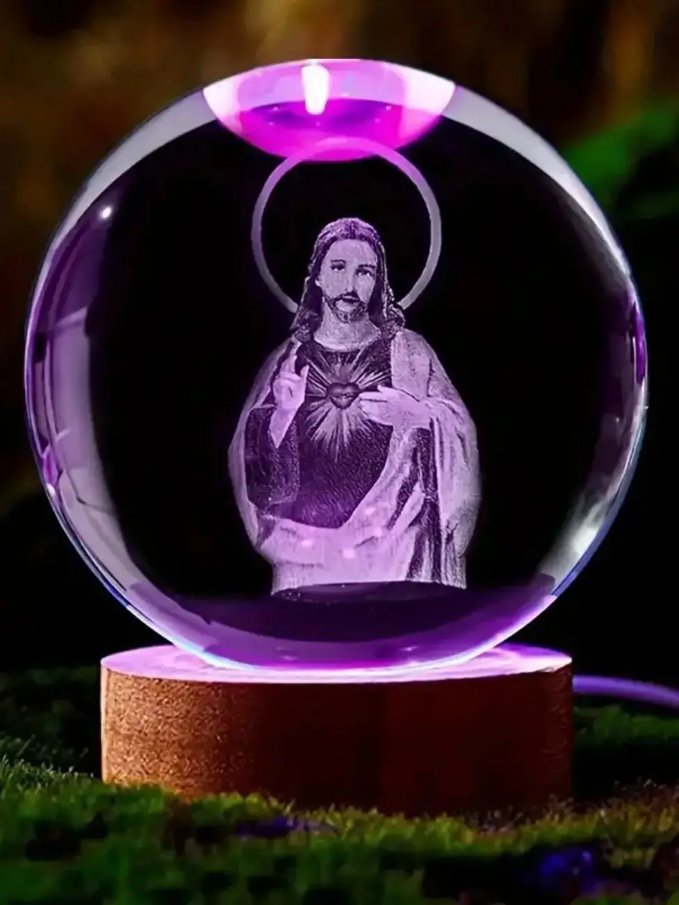 1pc,3D Jesus Crystal Ball, Multi-color lighting base, Good Luck style nightlight, family bedroom decoration for creative gifts,