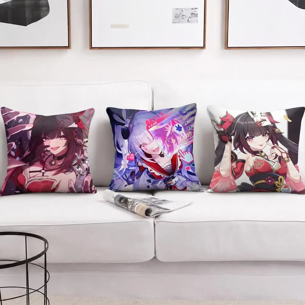 Anime H-Honkai Star Rail Sparkle Cushion Cover Wrinkle-Resistant Short Plush Pillow Case Breathable Machine-Washable