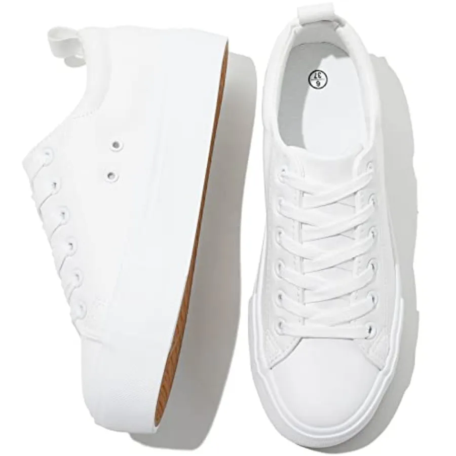 

SERNIAL Womens White Platform Sneakers PU Leather Platform Shoes Walking Shoes for Women