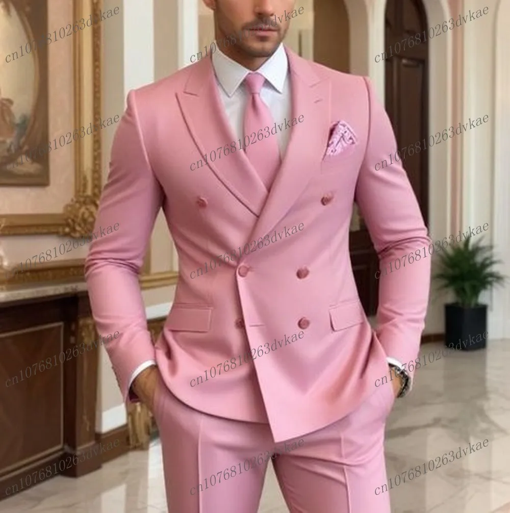 

Fashion Male Pink Business Men Suit Groom Groomsman Wedding Party Prom Formal Occasion Tuxedos 2 Piece Set Blazer Pants