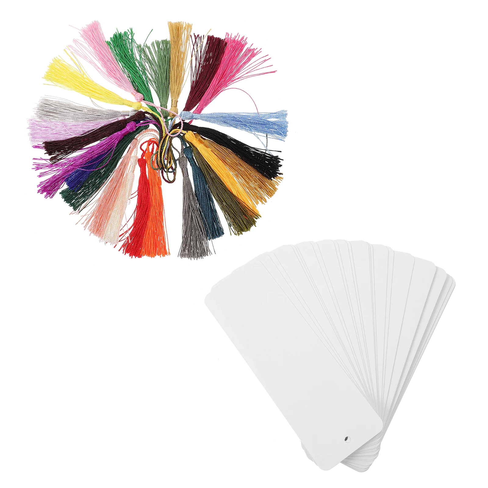 

24 Pcs Blank Bookmark Tassels Paper Bookmarks Plain White with Wooden Cardstock