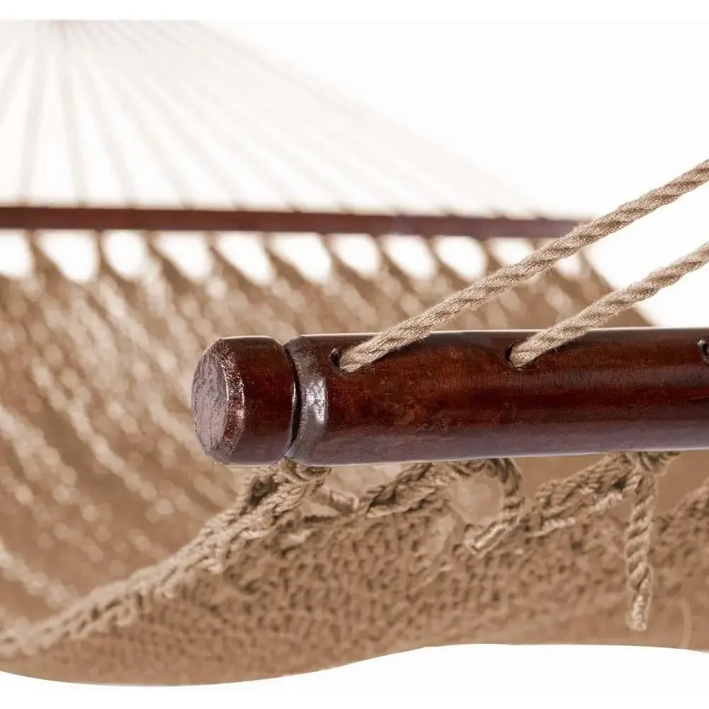 أرجوحة حبل مزدوجة بطول 10.5 أقدام لشخصين، أرجوحة بوليستر منسوجة يدويًا مع قضبان مفرشة، للفناء الخلفي الخارجي بجانب حمام السباحة،