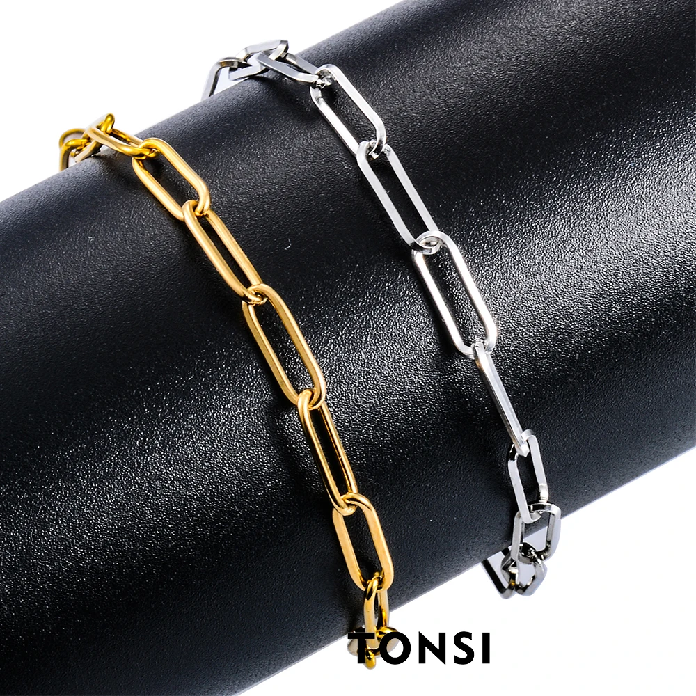 1 Piece Simple Fashion Paperclip Chain Bracelet Stainless Steel Punk Women's Men's Christmas Gift