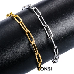 1 Piece Simple Fashion Paperclip Chain Bracelet Stainless Steel Punk Women's Men's Christmas Gift