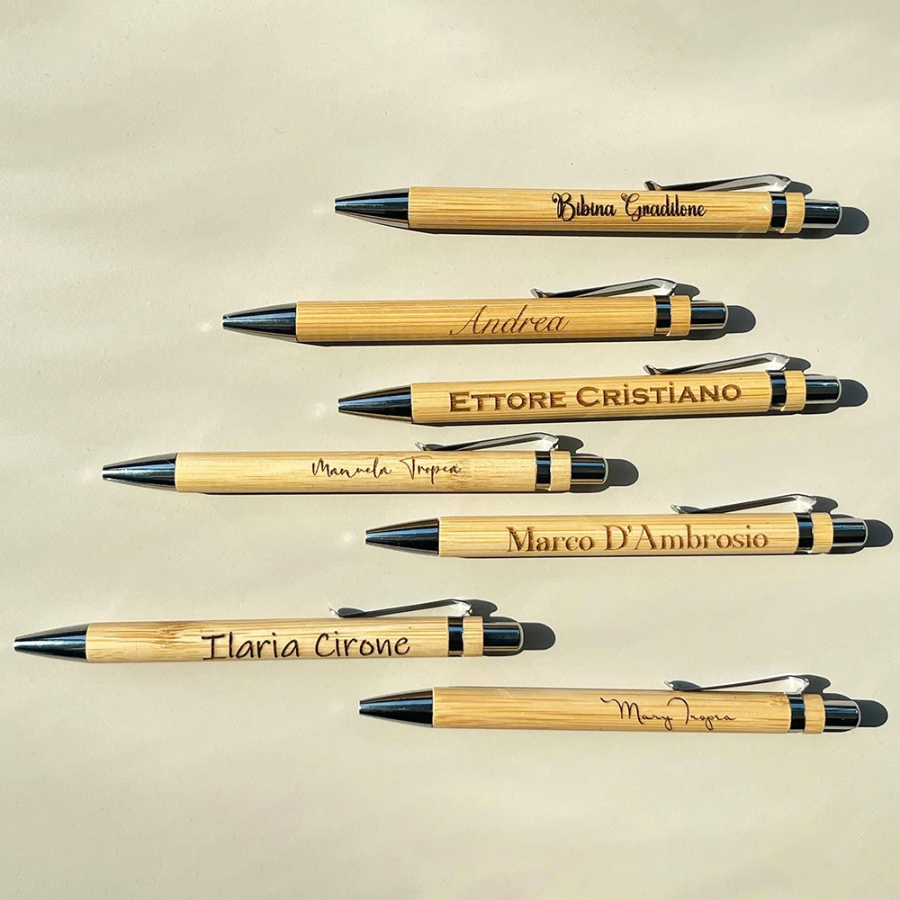 

Custom Logo Bamboo Pen Personalized Ballpoint Pens Wedding Gift Favors For Guest Baby Shower Decoration Baptism Party Pen