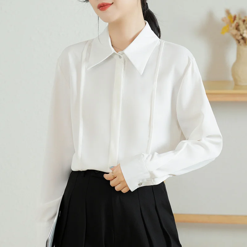 Elegant White Workwear Women's Blouse Chiffon 2023 Autumn Korean Long Sleeve Chic Casual Loose Office Lady Shirts Tops Female