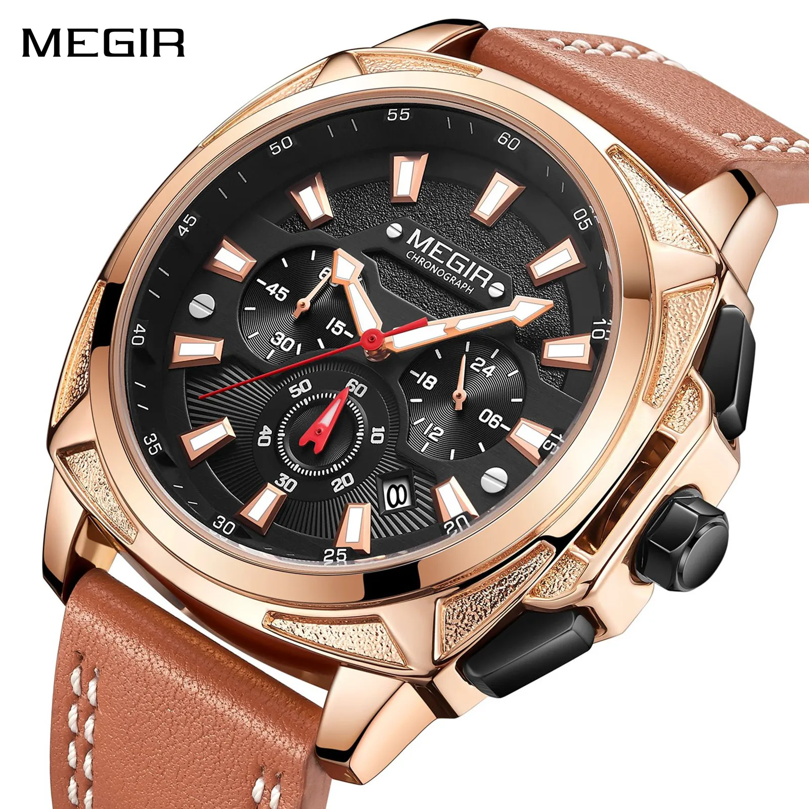 

Часы MEGIR для мужчин, модные военные спортивные часы с хронографом, водонепроницаемые кварцевые наручные часы с датой, 24 часа, Reloj Hombre 2128