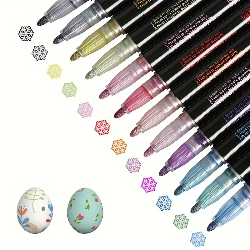 

12 Colors double line outline Metallic Highlighter marker pens, Super Squiggles Double Line Pen, Magic Glitter Drawing Pens