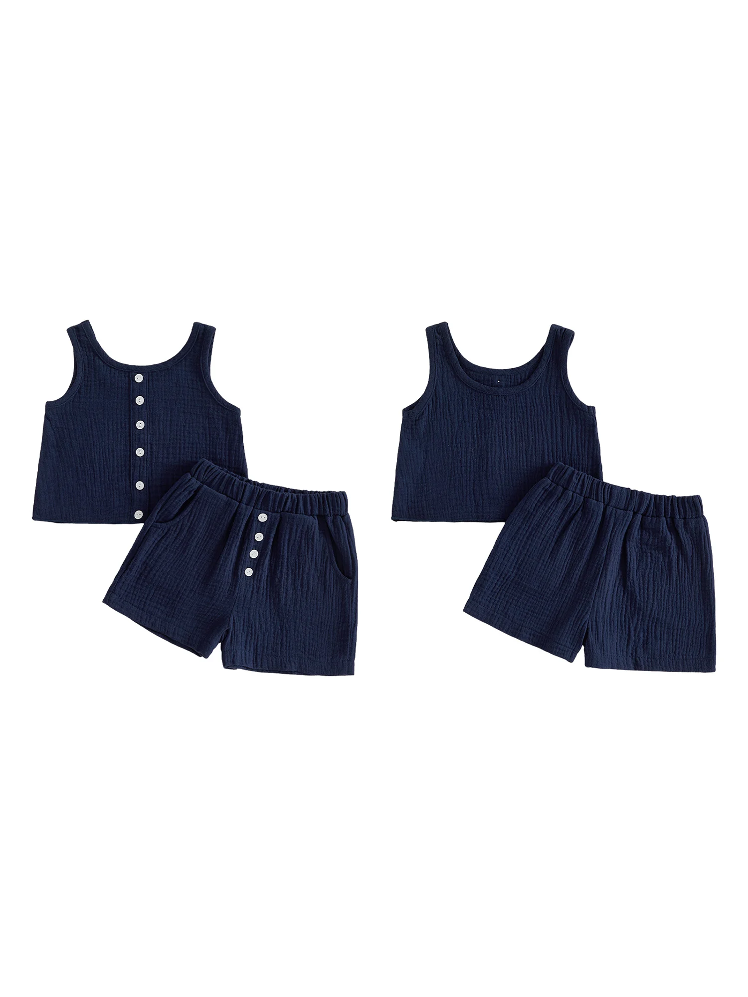 

Cute Toddler Girls Matching Set with Sleeveless Button Front Top and Coordinating Shorts - Round Neck Summer Outfit